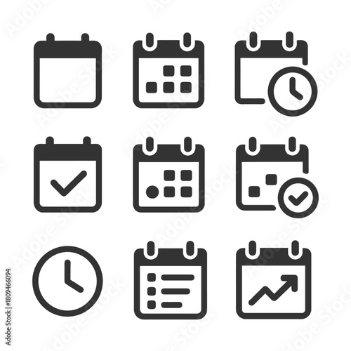 Collection of calendar and clock icons for scheduling and planning.