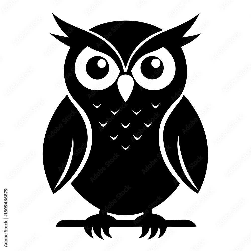 Fototapeta premium Owl Perched vector clean black silhouette design white background