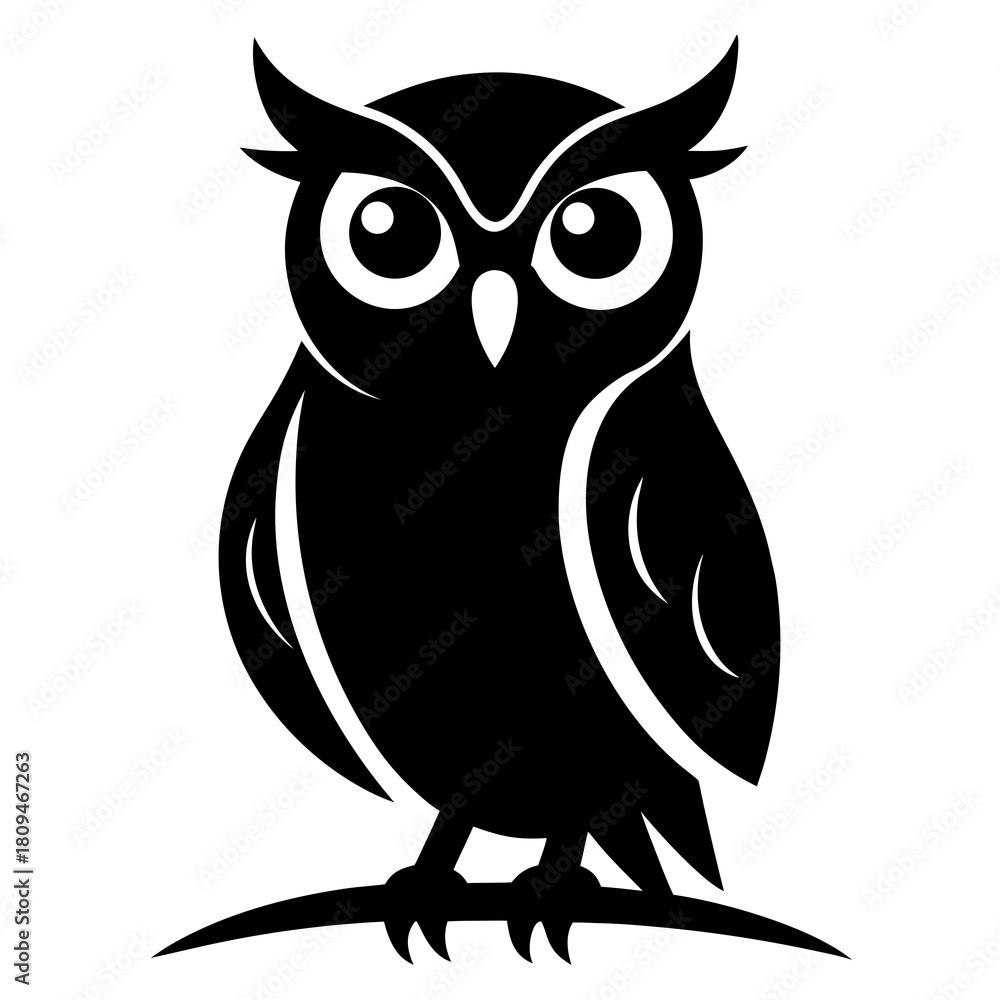 Fototapeta premium Owl Perched vector clean black silhouette design white background
