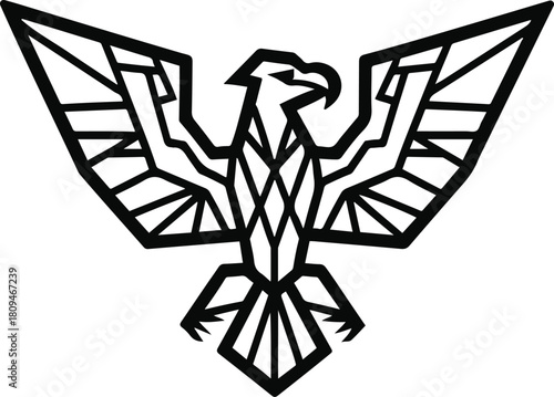 Abstract geometric eagle design, symmetrical wings, modern line art suitable for logo use, black outline 1