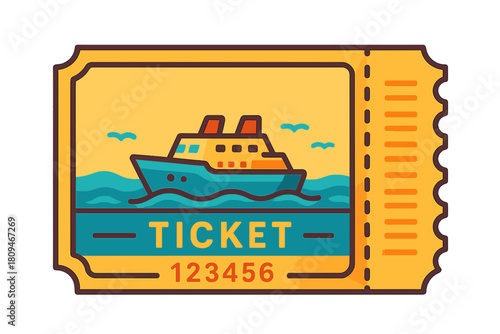 Ticket with ship illustration and ocean background design ferry ticket