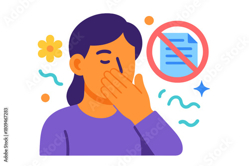 Woman covering her face in frustration with no documents symbol non disclosure