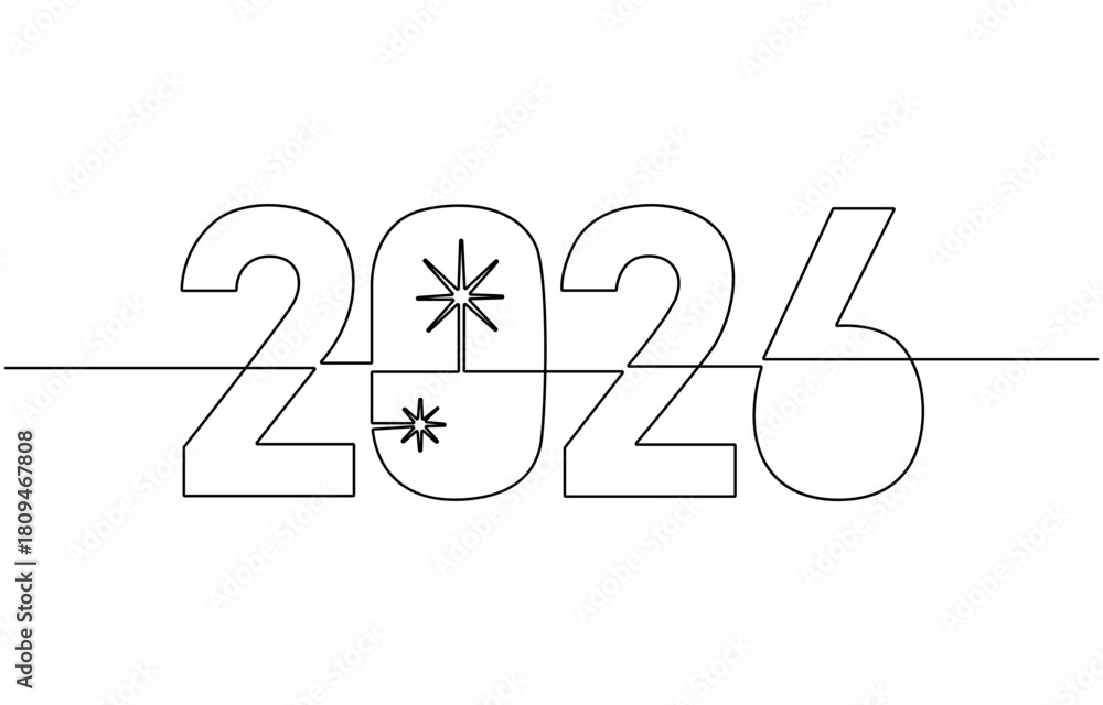 Fototapeta premium 2026 Continuous one line drawing of New Year.