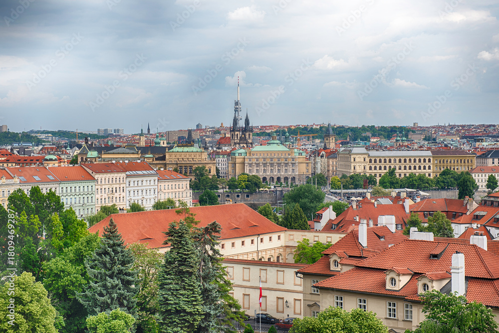 Fototapeta premium Panoramic view of Prague's rooftops, Czech Republic