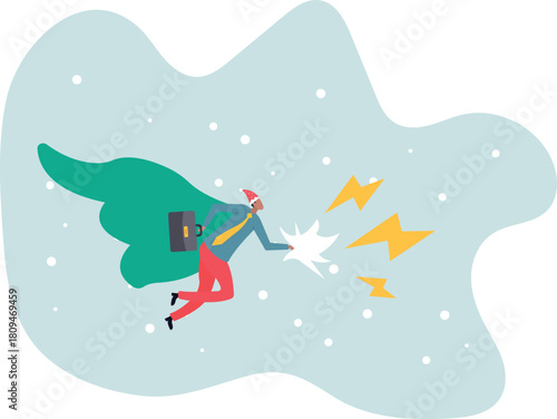 Superhero businessman with superpower to win business success, strength or power to control and finish work, confidence great responsibility,about a man and his life.