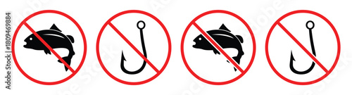 No Fishing Vector Icons – Prohibited Angling Symbol Set