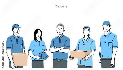 ドライバートラック配送業の仕事の人々ー物流ー引越し業者ー倉庫ー宅配ビジネスイメージのイラスト素材