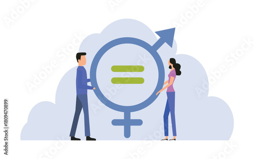 Gender equality, man and woman equal, balance and diversity in workplace, equal opportunity
