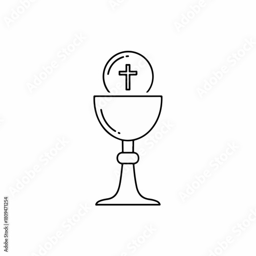 Eucharist outline illustration depicting holy communion in minimalist style. Eucharist is simple line art of chalice and host, conveying spiritual significance.