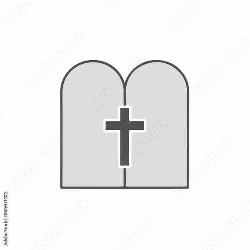 Ten Commandments illustration with tablets and cross symbol for religious context. This depiction of Ten Commandments visualizes divine law and moral principles, essential religious tenets.