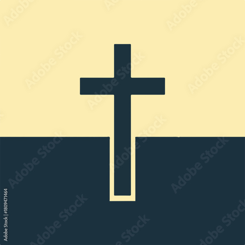 Religious cross icon against cream and navy background. Religious cross symbolizes faith, hope, and salvation in Christian tradition.