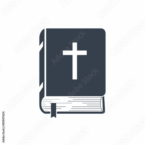 Religious book graphic showcases simple book with Christian cross, featuring clean lines, minimalist graphic. Religious book depicts strong Christian themes.