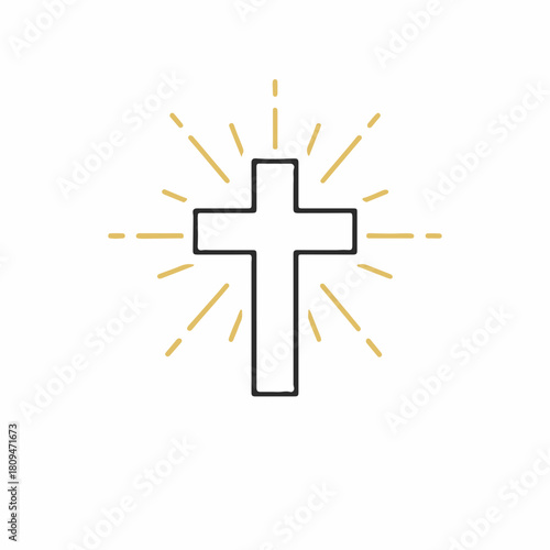 Simple Christian cross with golden rays evokes faith, hope, and divinity. Christian cross symbolizes religious beliefs, spirituality, and connection to God.