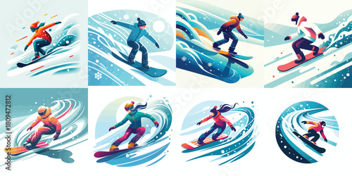 people doing winter sports. Vektor, design, minimalist, illustrations, set icon