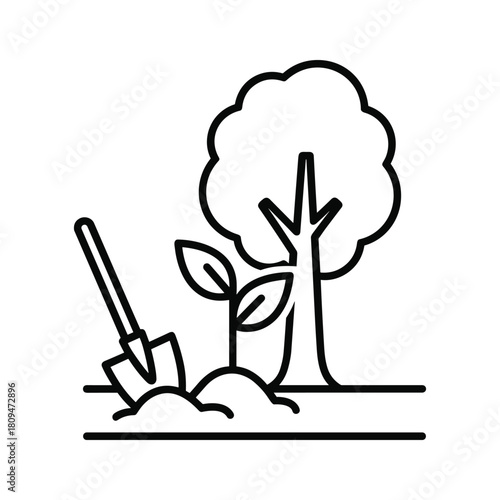 Planting a tree icon, gardening and nature growth symbol, environmental care