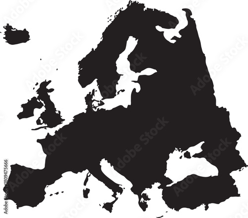 Silhouette Map of Europe Continent Isolated on White Background Keywords: Europe, map, continent