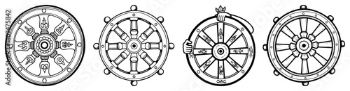 Collection of Buddhist Dharma Wheel Symbols and Spiritual Icons