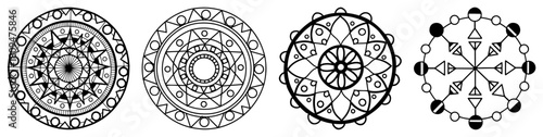 Set of Decorative Geometric Mandala Patterns and Circular Ornaments