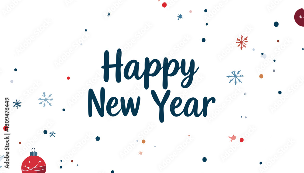 Fototapeta premium Happy new year greeting with snowflakes and ornament
