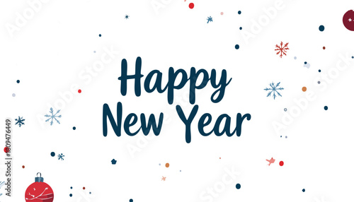 Happy new year greeting with snowflakes and ornament