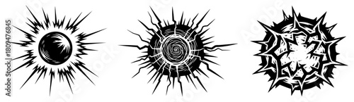 Set of Abstract Tribal Sun and Thorn Circle Tattoo Designs