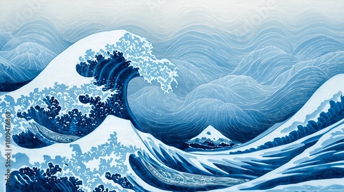 Title: Mesmerizing Japanese Wave Patterns in Artistic Display