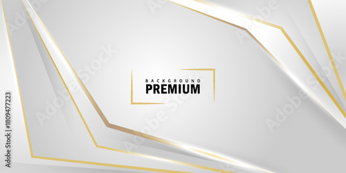 Luxury White and Gold Background with Golden Lines and Paper Cut Style. Premium Gray and Gold Background for Award, Nomination, Ceremony, Formal Invitation or Certificate Design