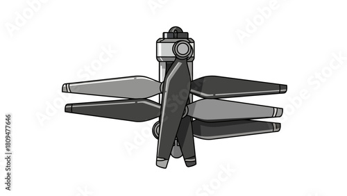 A drones four propellers are arranged in a crisscross pattern