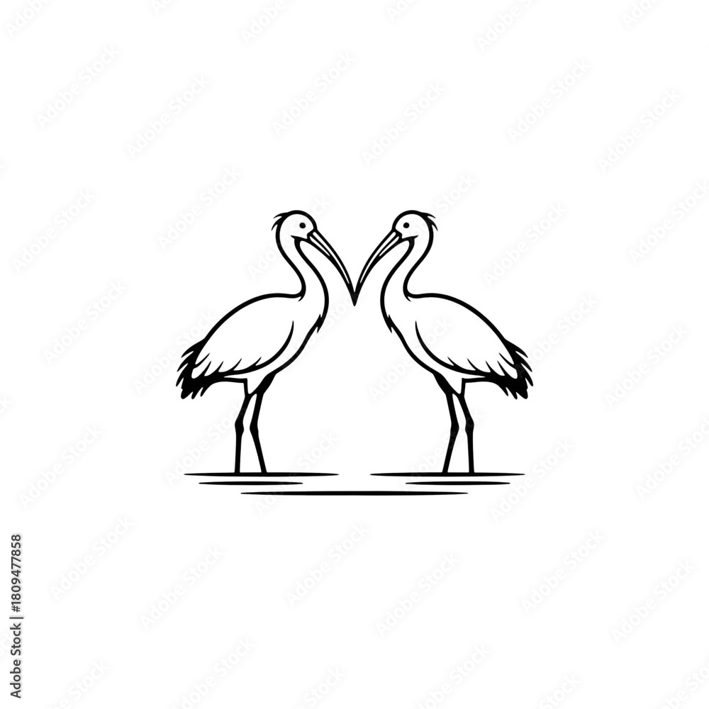 Obraz premium A minimalist black line drawing of an ibis isolated on transparent background