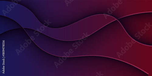 Abstract dark blue and red gradient wave pattern background. Realistic shadow papercut texture concept design. Eps10 vector