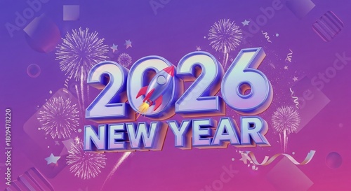 Festive New Year 2026 Celebration with Rocket and Fireworks