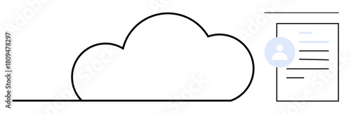 Cloud icon linked to a document with a users profile picture, representing digital storage, user profiles, data sharing, online management, virtual files, secure access, seamless cloud sync. Ideal