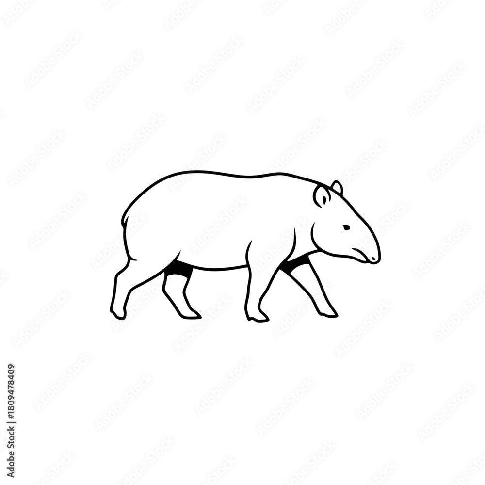 Obraz premium A minimalist black line drawing of a tapir isolated on transparent background