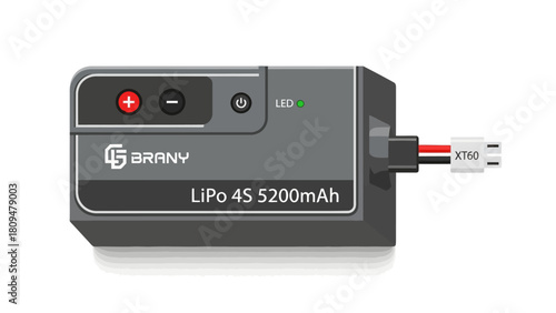 A graphic depiction of a LiPo battery with a connector