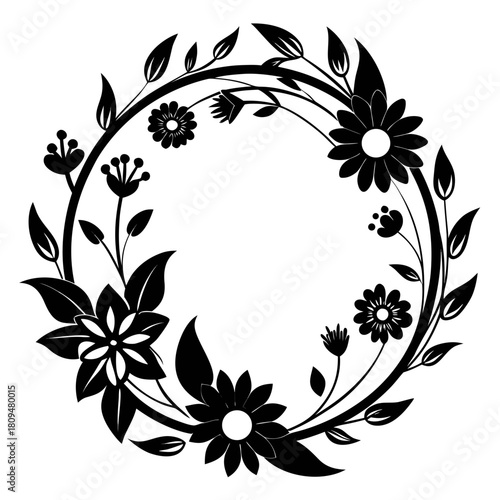Floral Hoop vector clean black silhouette design white background