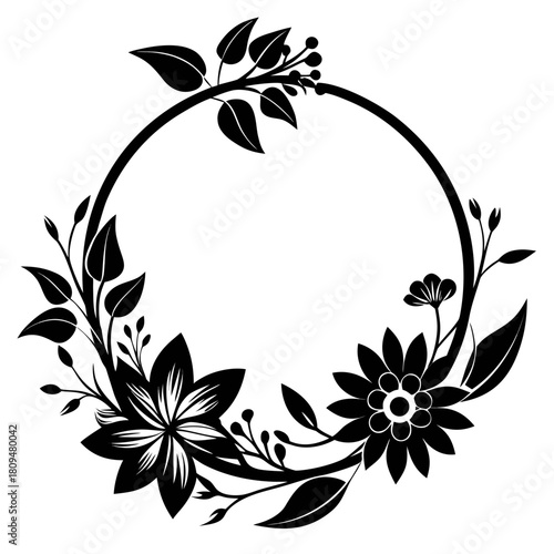 Floral Hoop vector clean black silhouette design white background