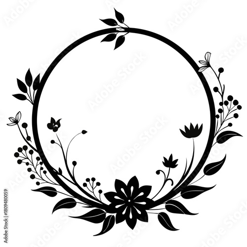 Floral Hoop vector clean black silhouette design white background
