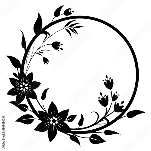 Floral Hoop vector clean black silhouette design white background