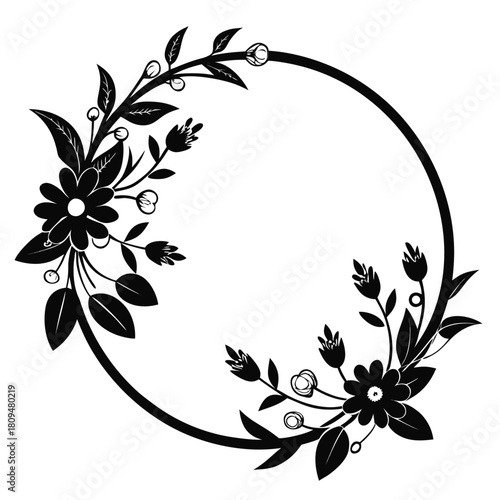 Floral Hoop vector clean black silhouette design white background