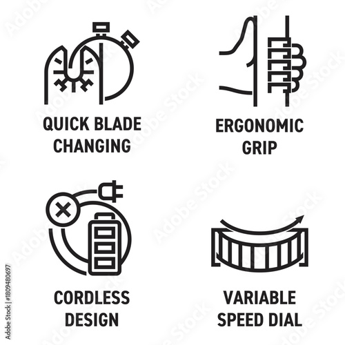 Oscillating Tool various features - icons set in bold line