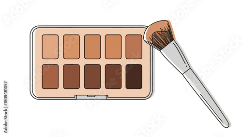 A makeup palette with ten eyeshadow shades and a makeup brush