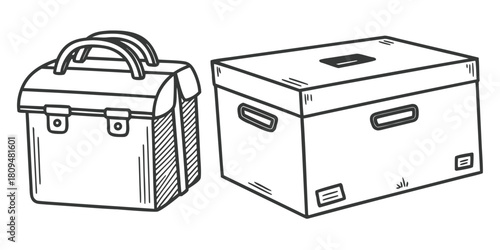 Two containers, a lunchbox and a storage box, are shown side by side.