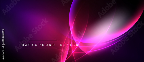 Abstract purple design features flowing lines, gradients. Dark background enhances vibrant colors, modern aesthetic. Text reads background design.