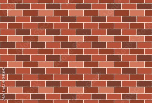 赤レンガ壁の背景画像　レンガ模様のシームレスパターン　シンプルなブロック配置　ベクターイラスト