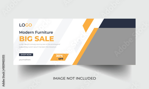 Modern Furniture Big Sale Banner: A sleek and modern banner promoting a big sale on modern furniture. It features geometric shapes and a call to action.