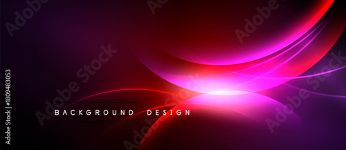Abstract background features vibrant curves, gradients. Red, purple hues dominate design, creating dynamic visual effect. Text reads background design.