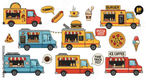 Collection of delicious food trucks and treats at a vibrant outdoor festival