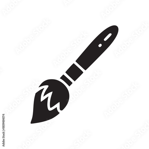 Illustration of a black paint brush with a short handle and bristles on a white background