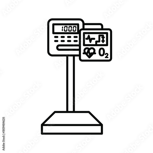 Medical monitor displaying vital signs, isolated on, used in healthcare settings for patient monitoring