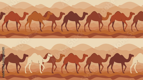 Stunning desert landscape background with camel silhouettes making it a perfect choice for travel, tourism or cultural projects and designs